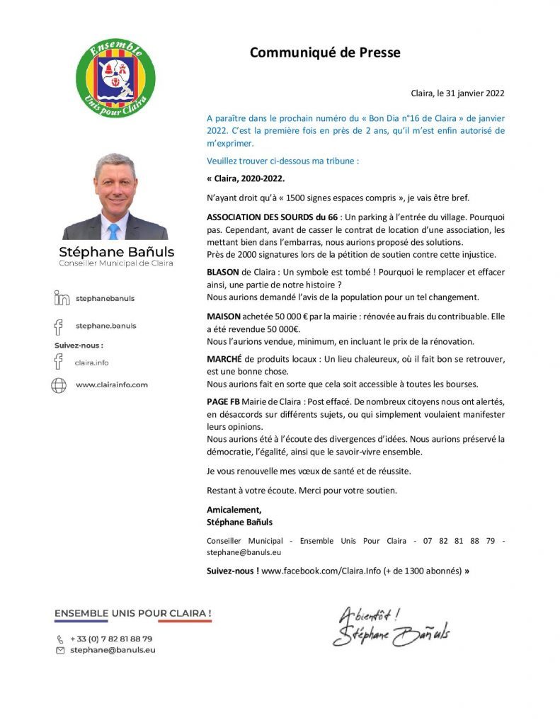 20220131 Communiqué de presse Claira