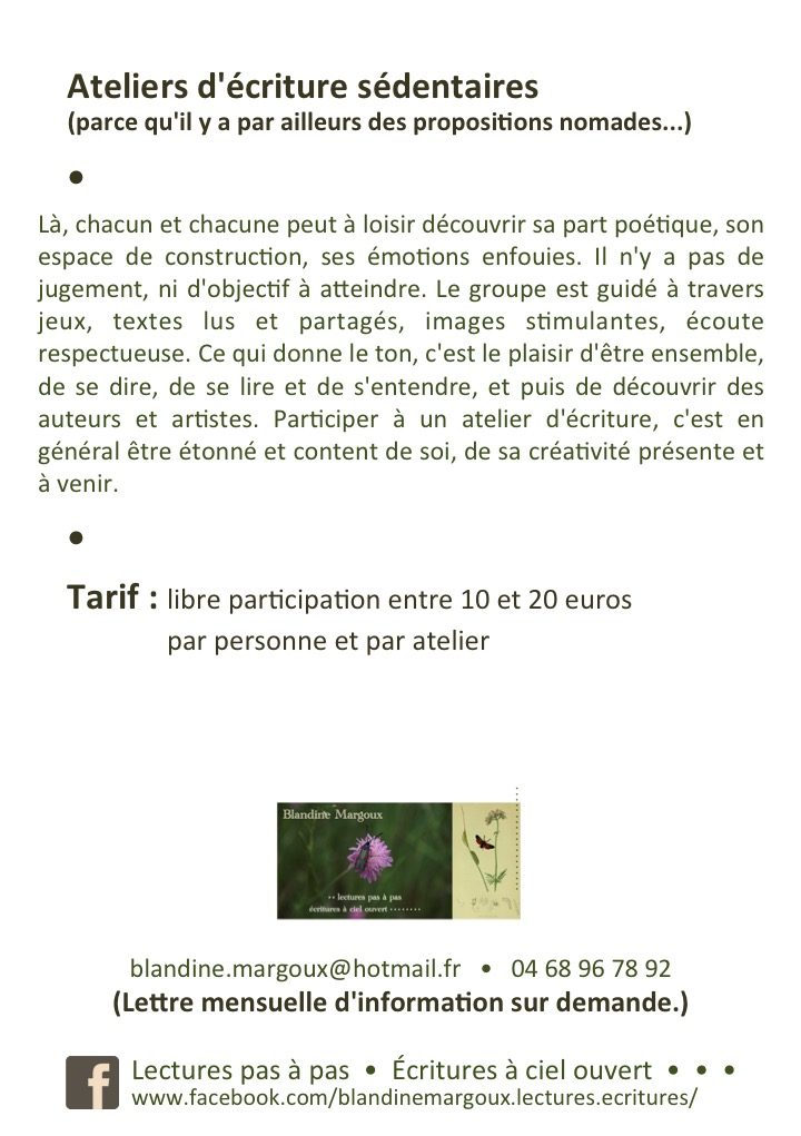 Prochains ateliers sédentaires x 1 verso