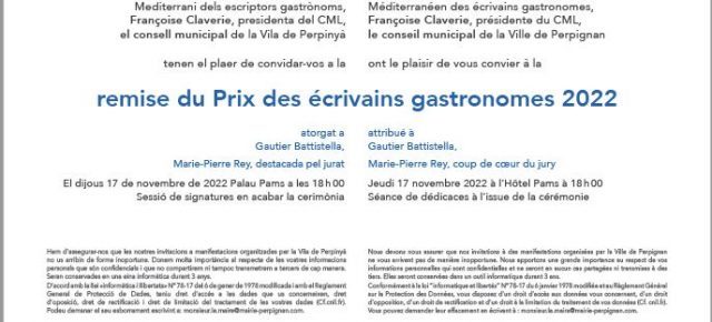 Remise du Prix des e%CC%81crivains gastronomes 2022.