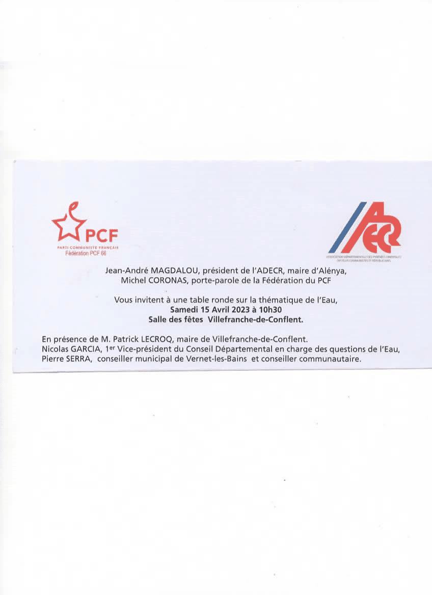 INVITATION TABLE RONDE EAU VILLEFRANCHE 2023